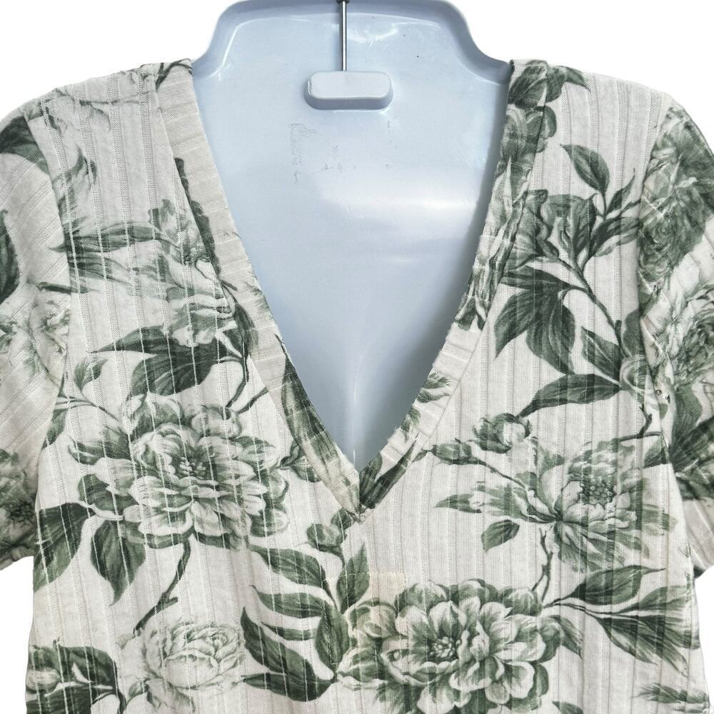 New Chaser Poor Boy Ribbed Double-V Shorts Romper Green/Ivory Topical Print M - Picture 7 of 10